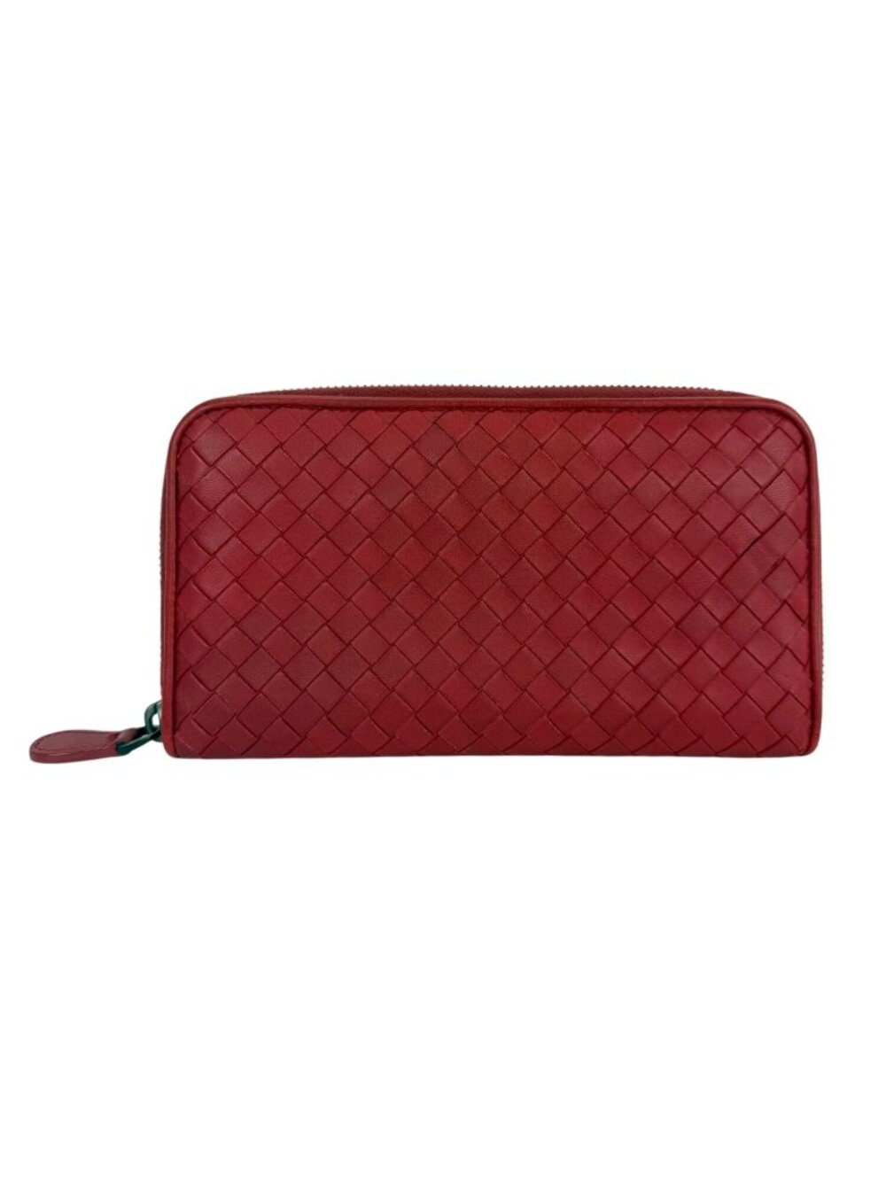 Bottega Veneta Intrecciato Zip Around Leather Wallet Clutch Dark Red